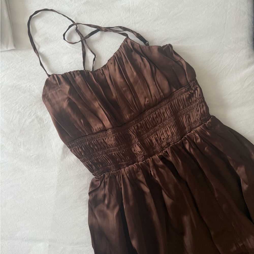 NWOT Abercrombie Brown Silk Maxi Dress